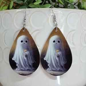 🔥LAST PAIR🔥 SWEET GHOST GIRL WOOD DROP EARRINGS